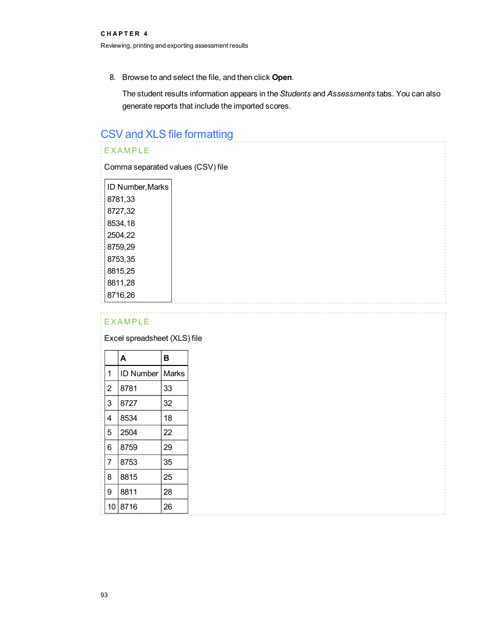 Csv and xls file formatting | Smart Technologies 2011 User Manual | Page 99 / 122