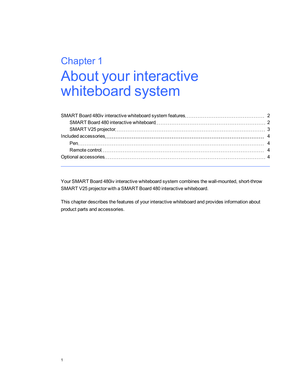 Chapter 1 | Smart Technologies SMARTBoard 480iv User Manual | Page 11 / 88