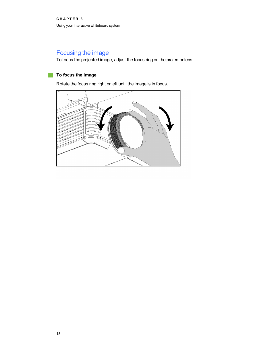 Focusing the image | Smart Technologies SMARTBoard 480iv User Manual | Page 28 / 88