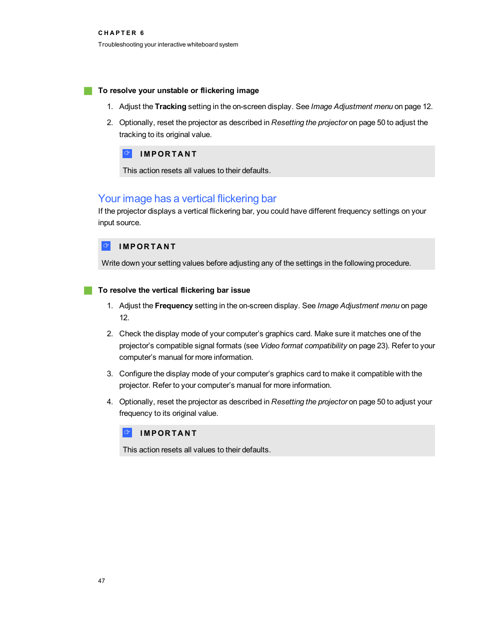 Your image has a vertical flickering bar | Smart Technologies SMARTBoard 480iv User Manual | Page 57 / 88