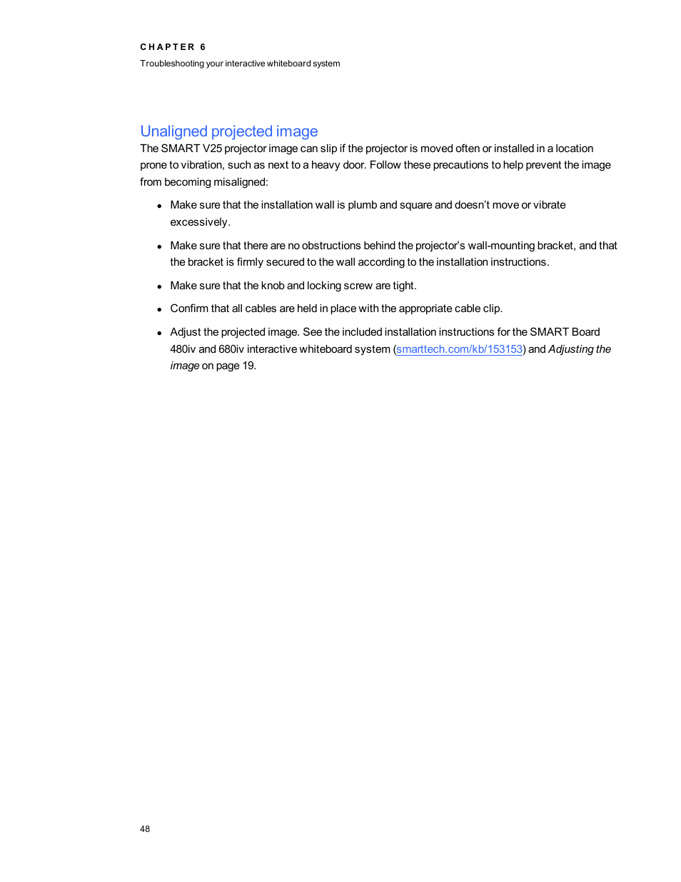 Unaligned projected image | Smart Technologies SMARTBoard 480iv User Manual | Page 58 / 88