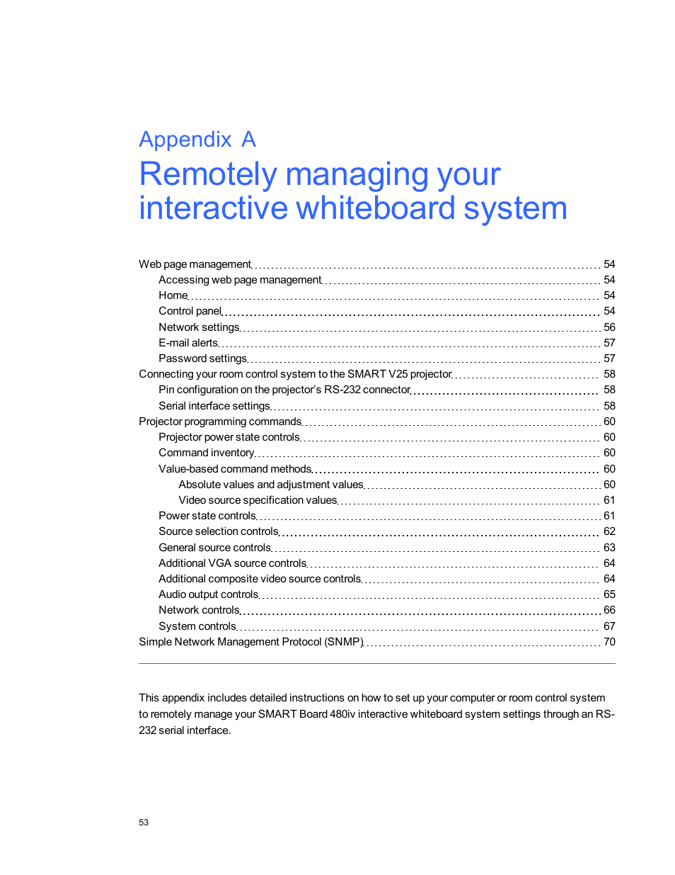 Appendix a | Smart Technologies SMARTBoard 480iv User Manual | Page 63 / 88