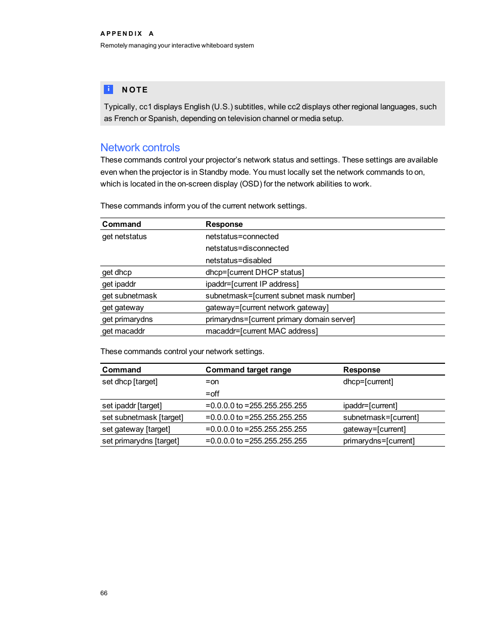 Network controls | Smart Technologies SMARTBoard 480iv User Manual | Page 76 / 88