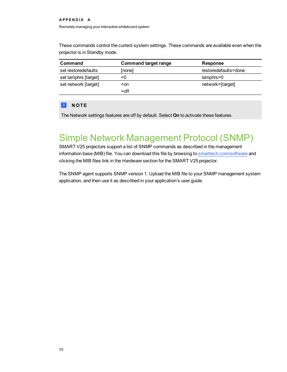 Simple network management protocol (snmp) | Smart Technologies SMARTBoard 480iv User Manual | Page 80 / 88