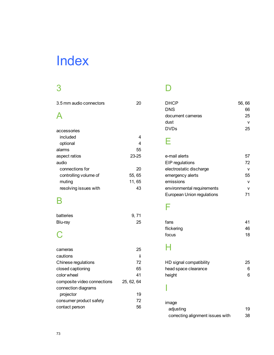 Index | Smart Technologies SMARTBoard 480iv User Manual | Page 83 / 88