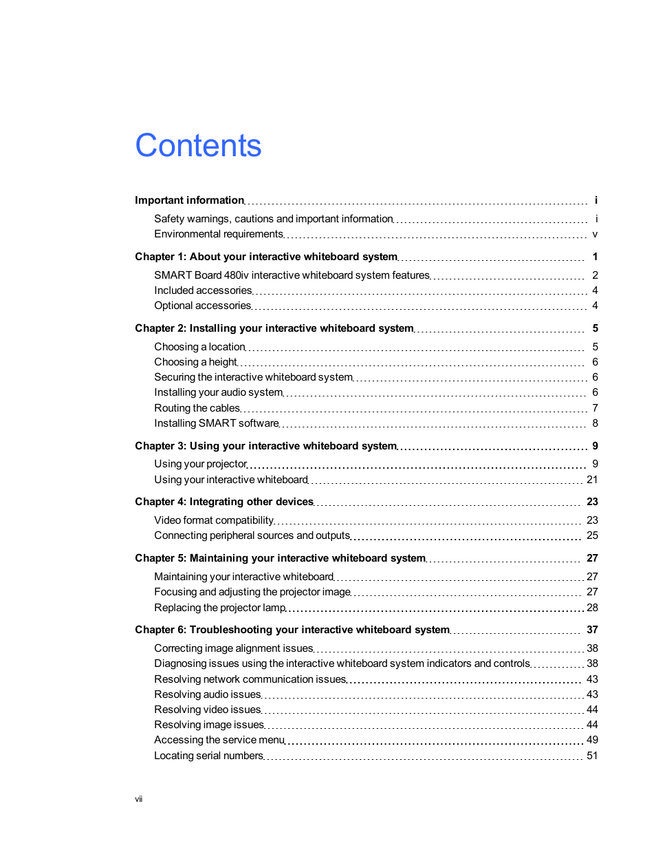 Smart Technologies SMARTBoard 480iv User Manual | Page 9 / 88