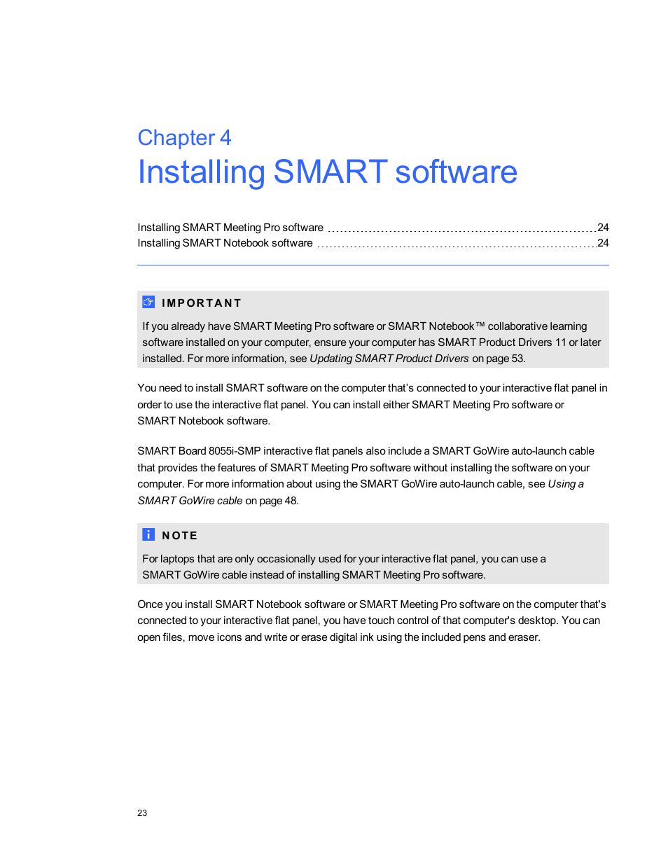 Chapter 4: installing smart software, Chapter 4 | Smart Technologies Smart Board 6055i/8055i SMP/8055ie-SMP User Manual | Page 31 / 96