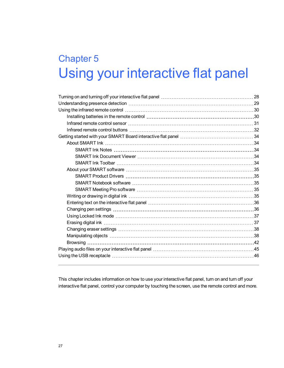 Chapter 5: using your interactive flat panel, Chapter 5 | Smart Technologies Smart Board 6055i/8055i SMP/8055ie-SMP User Manual | Page 35 / 96