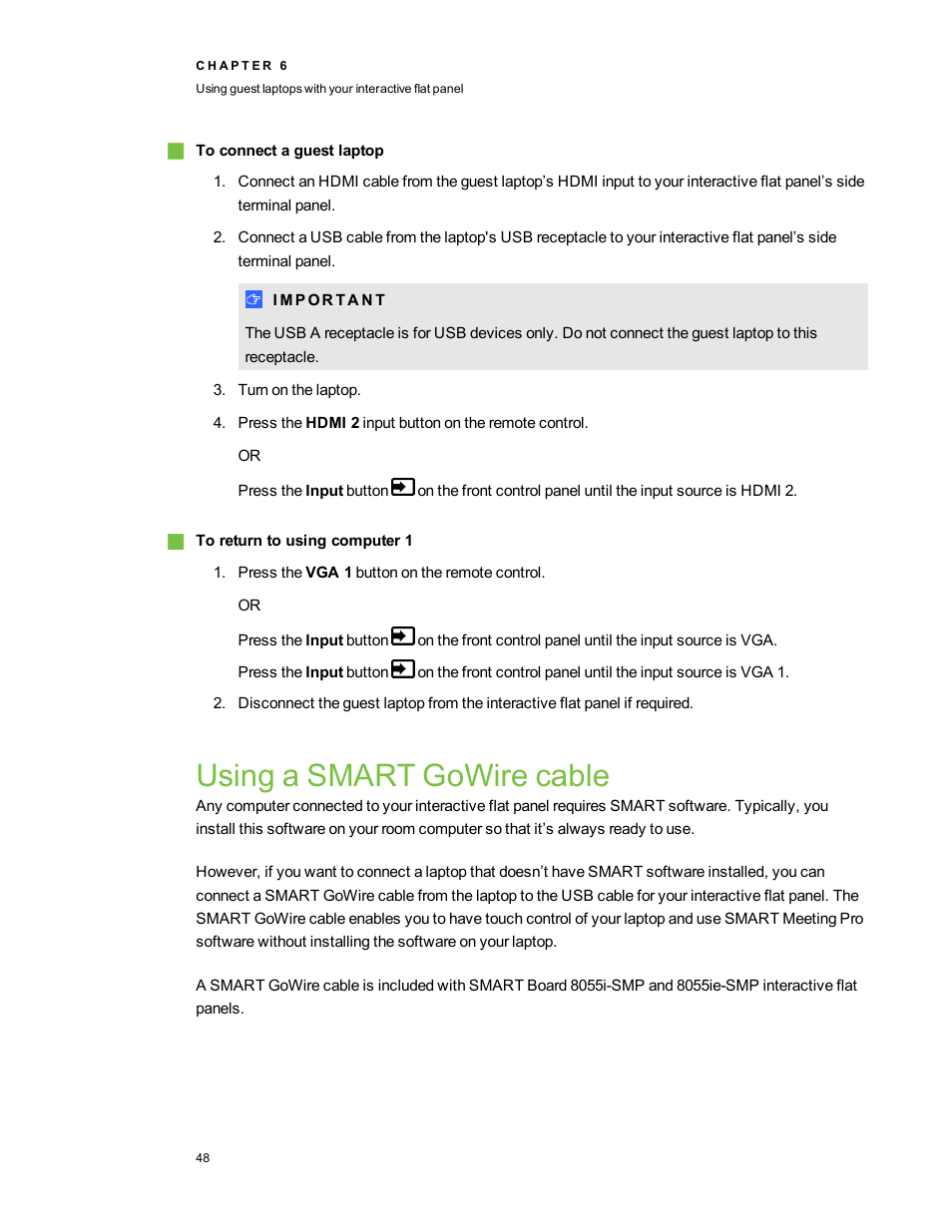 Using a smart gowire cable, Using a | Smart Technologies Smart Board 6055i/8055i SMP/8055ie-SMP User Manual | Page 56 / 96