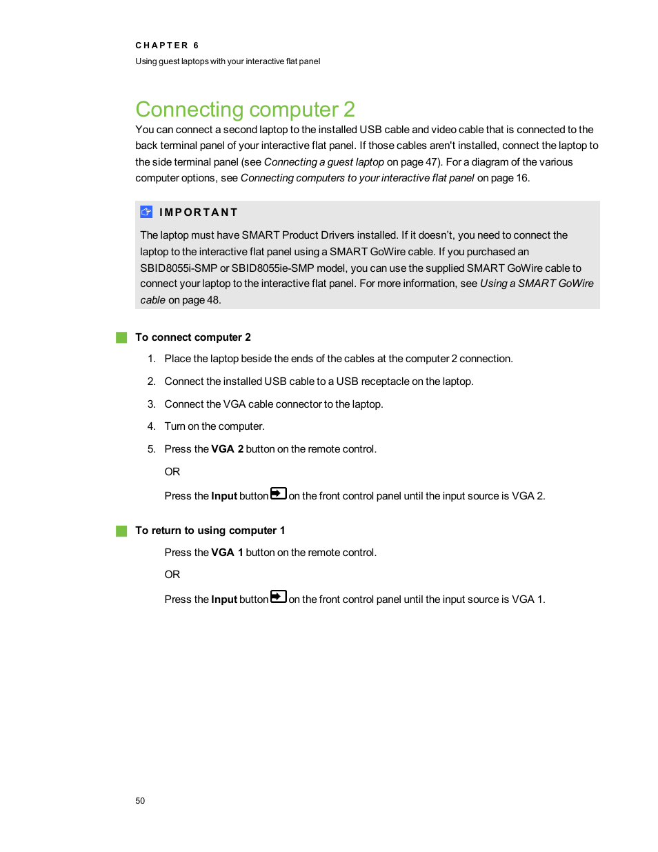Connecting computer 2 | Smart Technologies Smart Board 6055i/8055i SMP/8055ie-SMP User Manual | Page 58 / 96