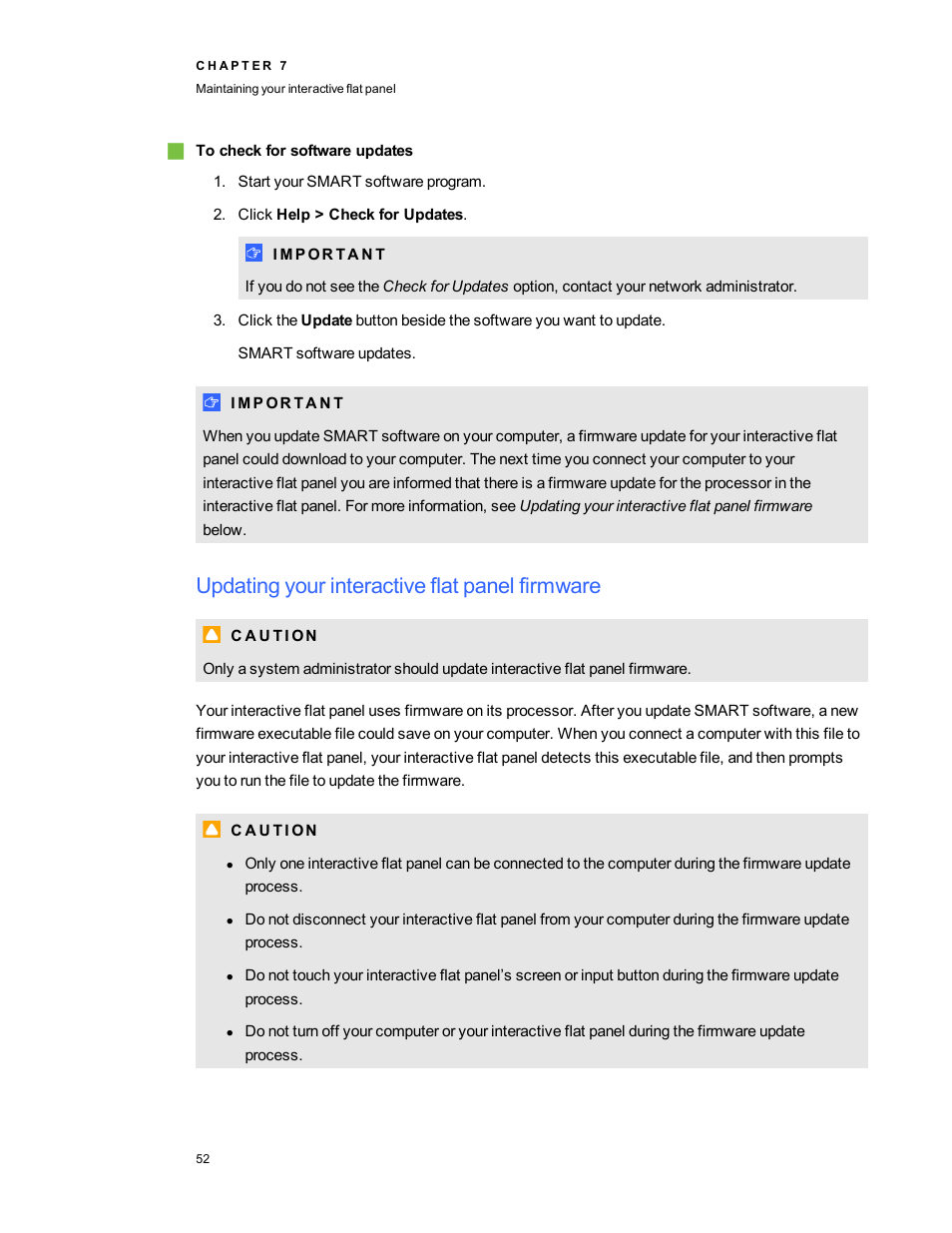 Updating your interactive flat panel firmware | Smart Technologies Smart Board 6055i/8055i SMP/8055ie-SMP User Manual | Page 60 / 96