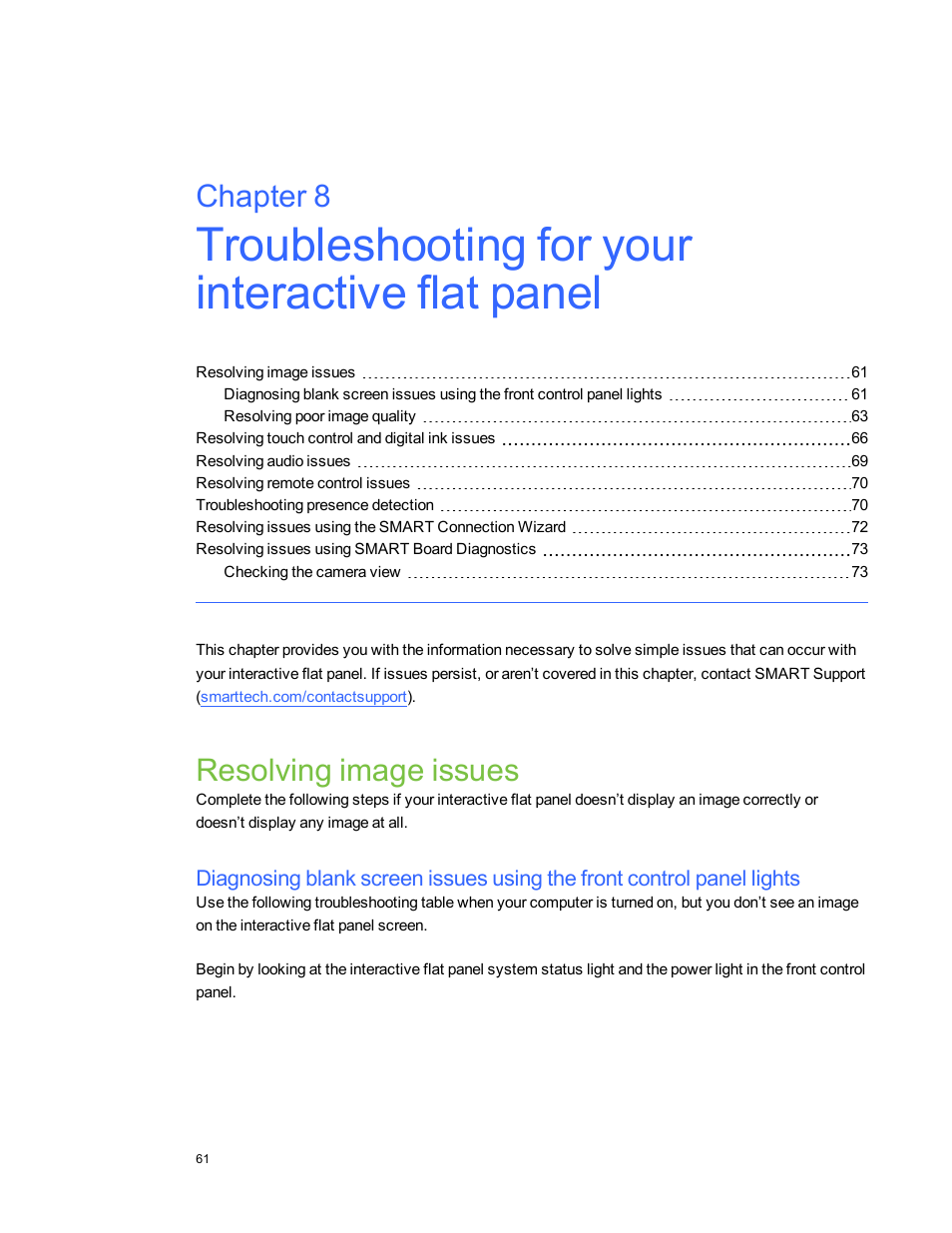 Resolving image issues, Chapter 8 | Smart Technologies Smart Board 6055i/8055i SMP/8055ie-SMP User Manual | Page 69 / 96