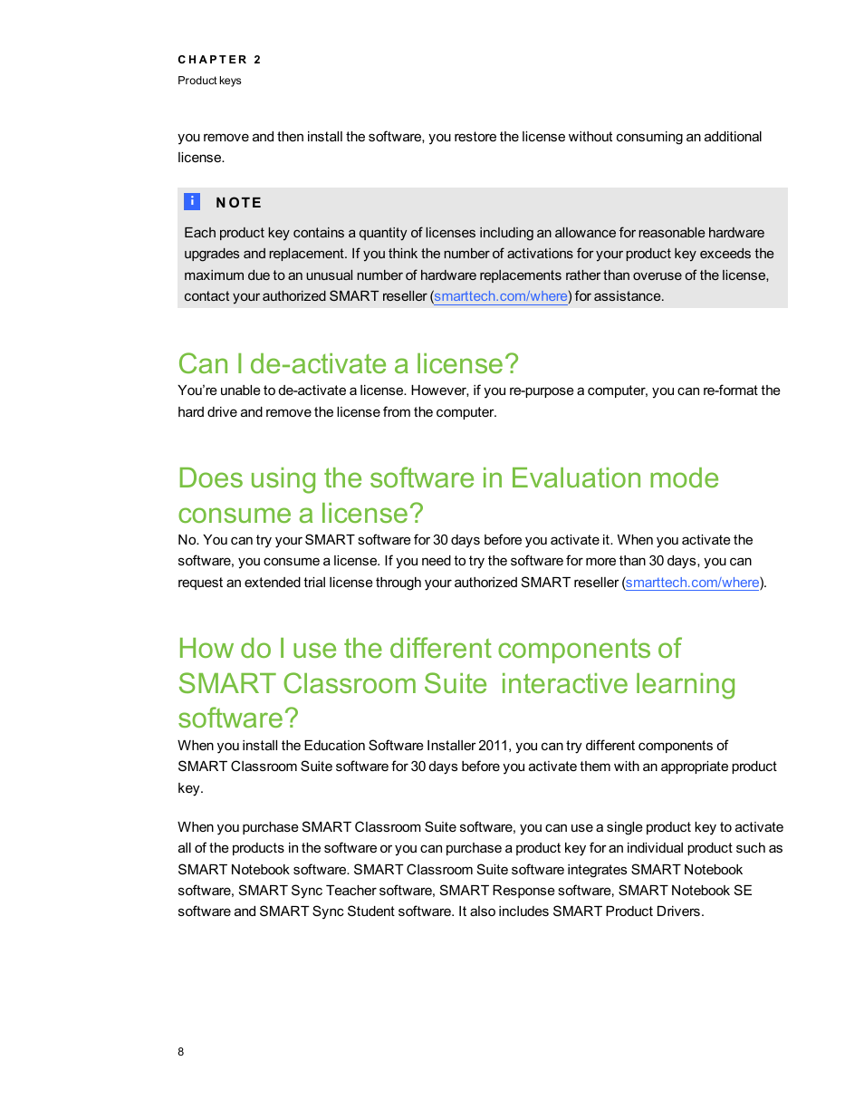 Can i de-activate a license, Software | Smart Technologies Education Software Installer 2011 User Manual | Page 12 / 32