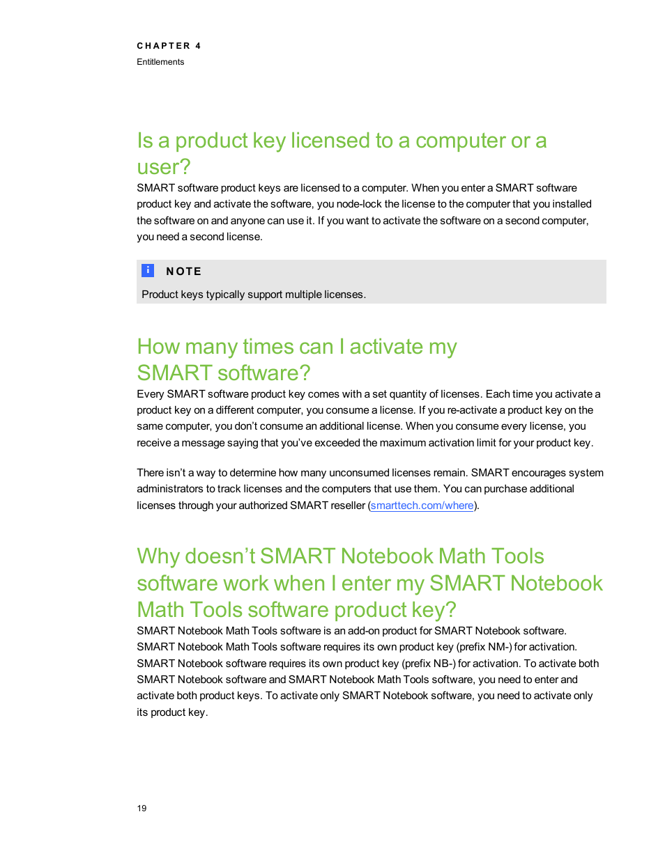 Is a product key licensed to a computer or a user, How many times can i activate my smart software, Math tools software product key | Smart Technologies Education Software Installer 2011 User Manual | Page 23 / 32