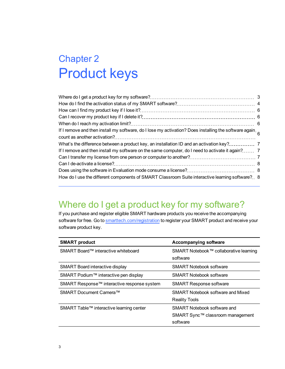 Chapter 2: product keys, Where do i get a product key for my software, Chapter 2 | Smart Technologies Education Software Installer 2011 User Manual | Page 7 / 32