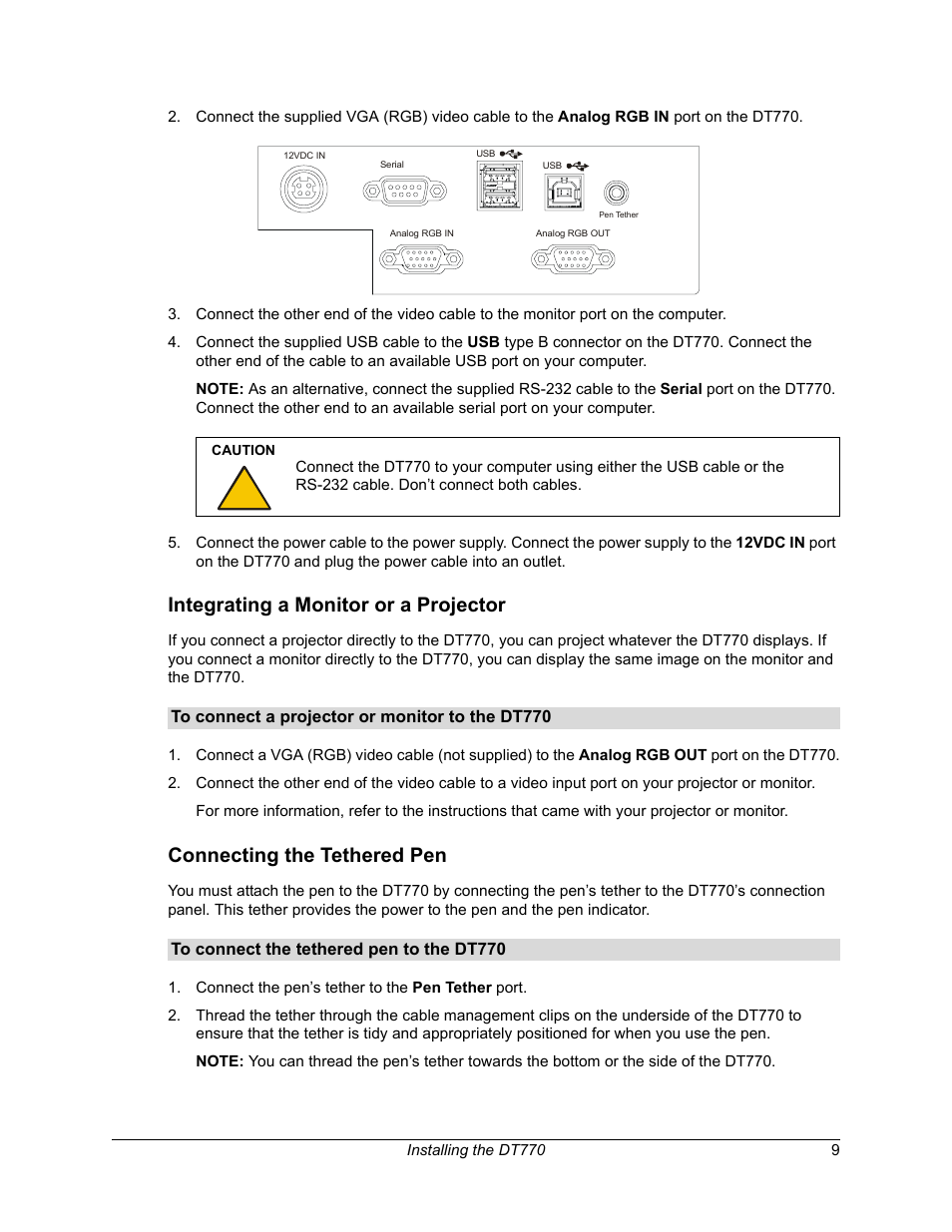 Integrating a monitor or a projector, Connecting the tethered pen | Smart Technologies iNTERACTIVE PEN DISPLAY DT770. User Manual | Page 15 / 43