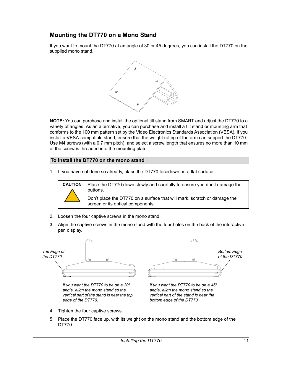 Mounting the dt770 on a mono stand | Smart Technologies iNTERACTIVE PEN DISPLAY DT770. User Manual | Page 17 / 43