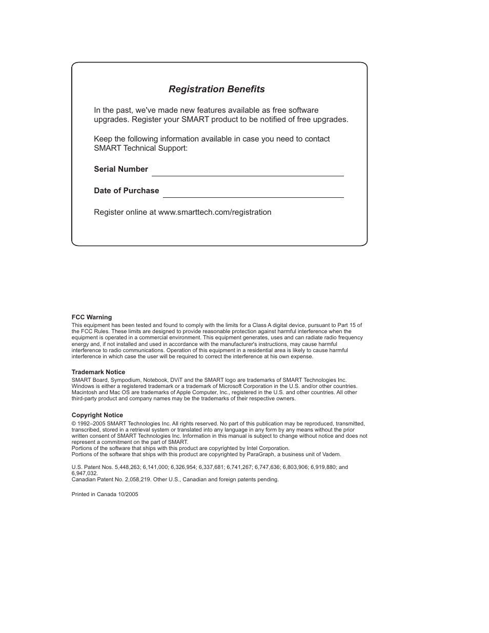 Registration benefits | Smart Technologies iNTERACTIVE PEN DISPLAY DT770. User Manual | Page 2 / 43