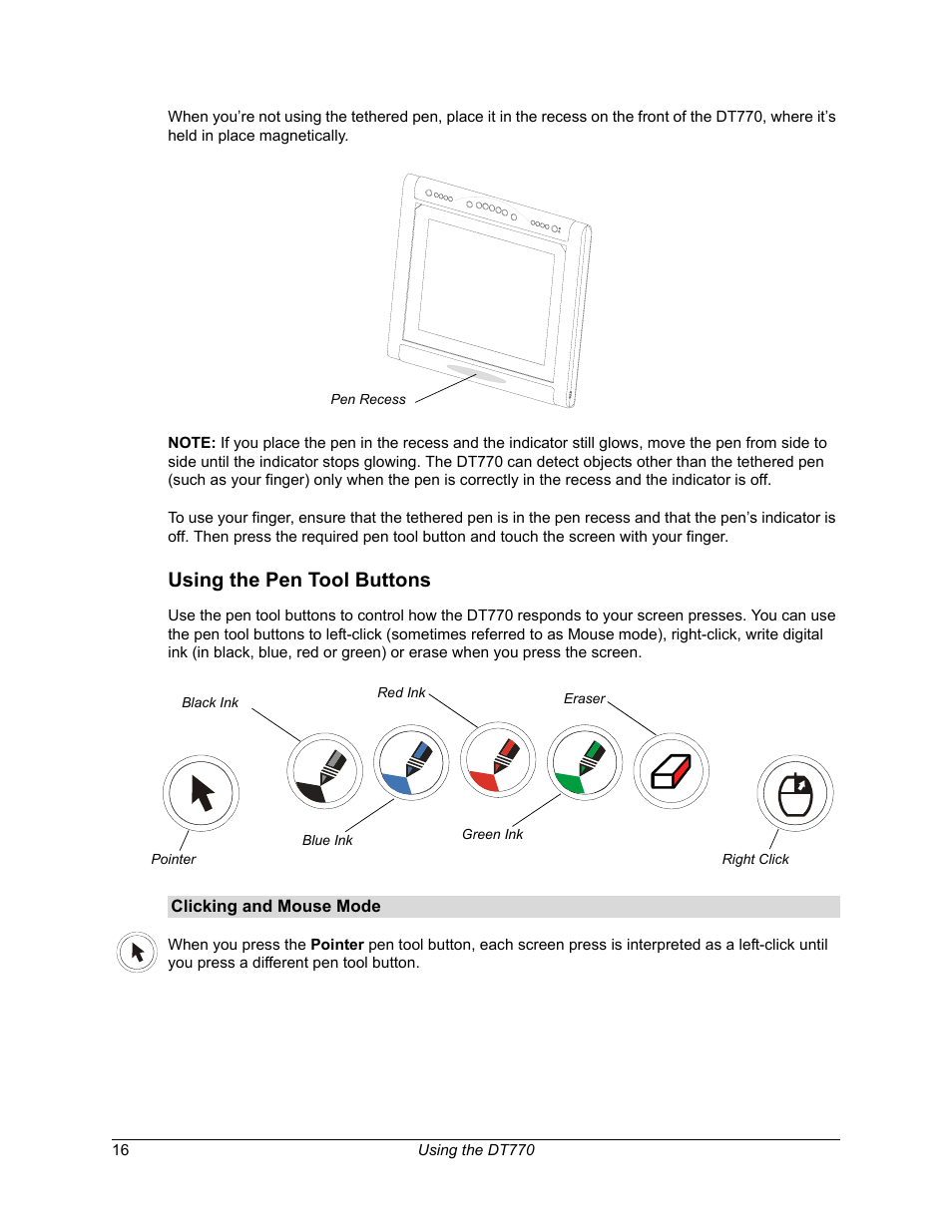 Using the pen tool buttons | Smart Technologies iNTERACTIVE PEN DISPLAY DT770. User Manual | Page 22 / 43