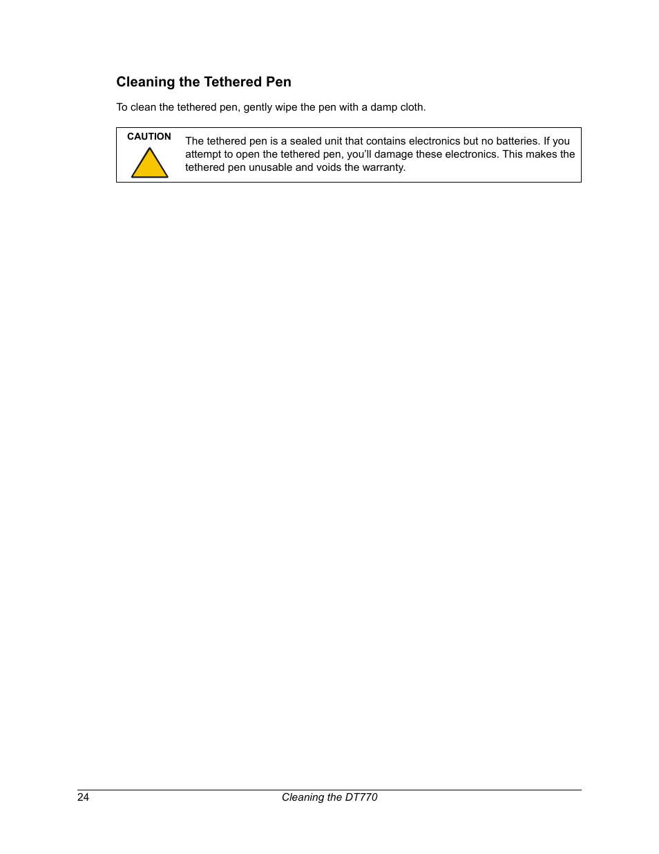Cleaning the tethered pen | Smart Technologies iNTERACTIVE PEN DISPLAY DT770. User Manual | Page 30 / 43