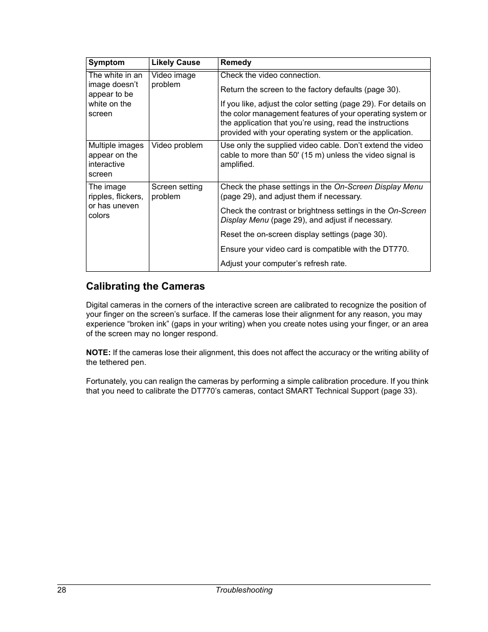 Calibrating the cameras | Smart Technologies iNTERACTIVE PEN DISPLAY DT770. User Manual | Page 34 / 43