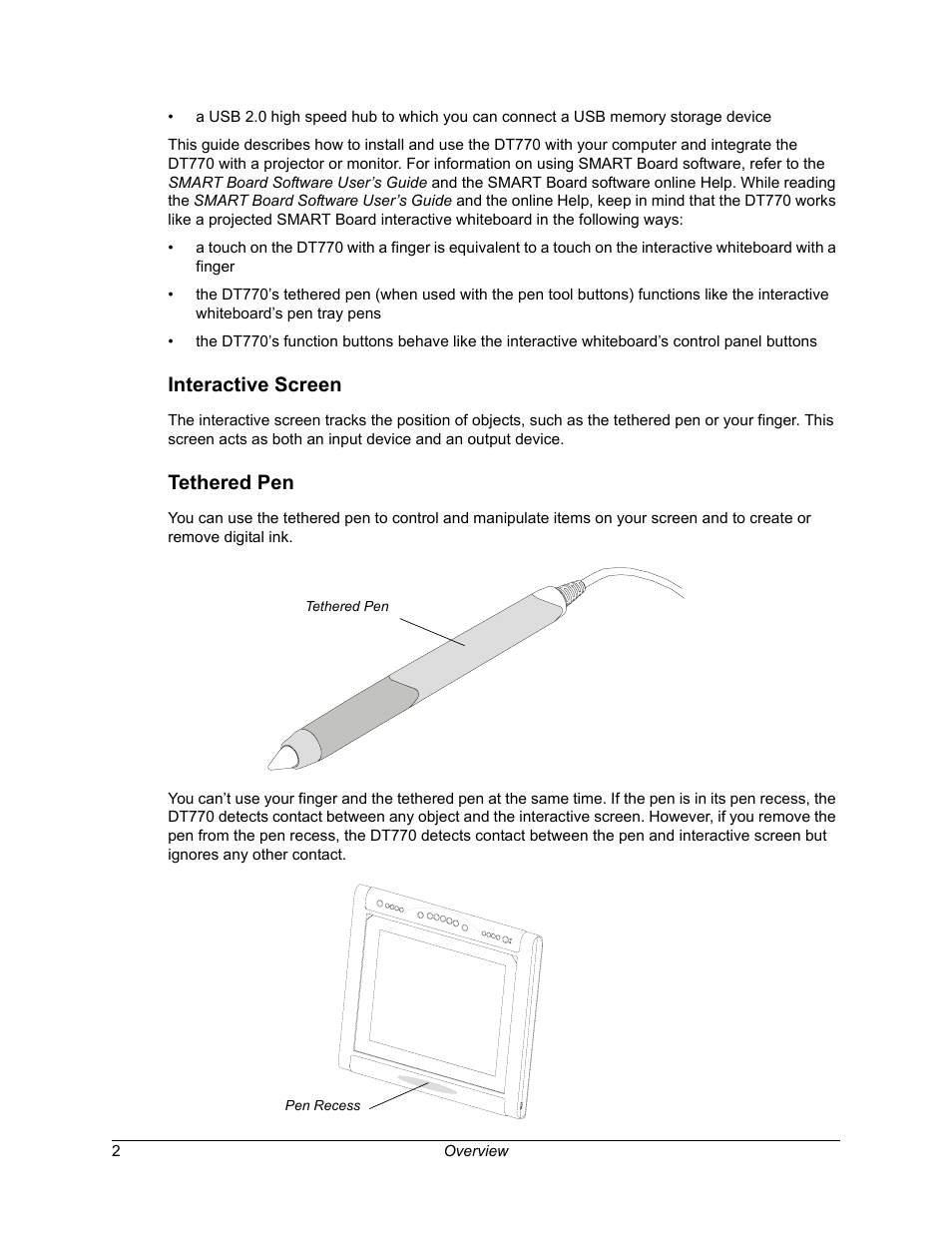Interactive screen, Tethered pen, Interactive screen tethered pen | Smart Technologies iNTERACTIVE PEN DISPLAY DT770. User Manual | Page 8 / 43