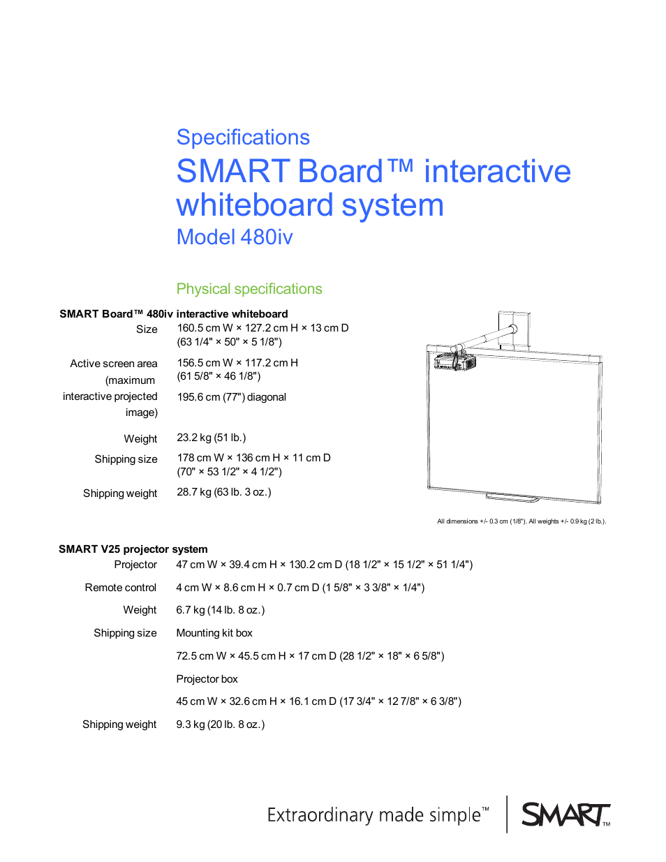 Smart Technologies SMART Board Interactive Whiteboard System 480iv User Manual | 6 pages