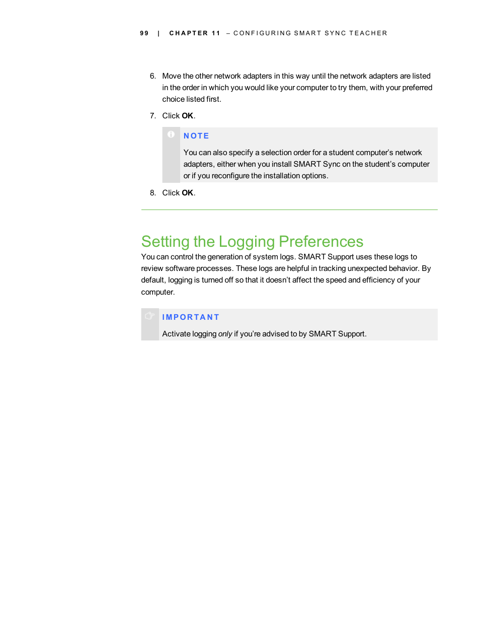Setting the logging preferences | Smart Technologies Smart Sync 2010 User Manual | Page 105 / 116