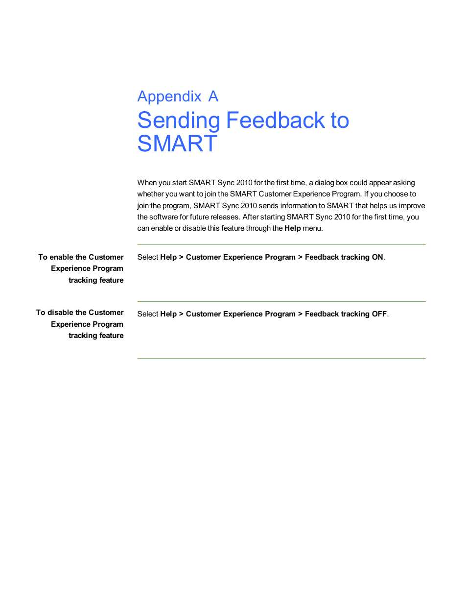 Sending feedback to smart, Appendix a | Smart Technologies Smart Sync 2010 User Manual | Page 107 / 116