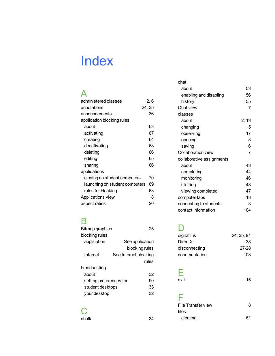 Index | Smart Technologies Smart Sync 2010 User Manual | Page 111 / 116