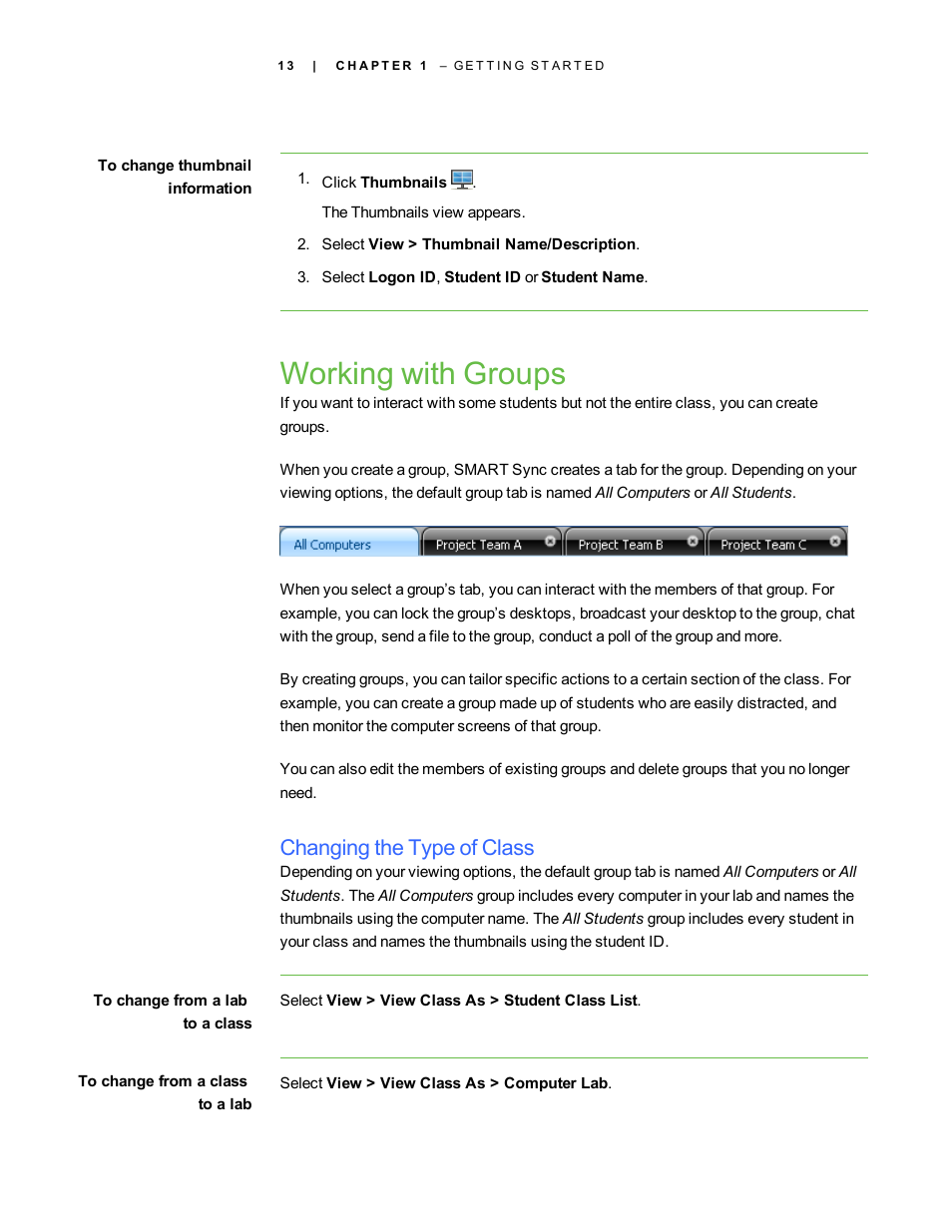 Working with groups, Changing the type of class | Smart Technologies Smart Sync 2010 User Manual | Page 19 / 116