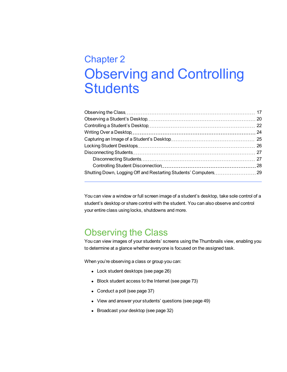 Observing and controlling students, Observing the class, Chapter 2 | Smart Technologies Smart Sync 2010 User Manual | Page 23 / 116