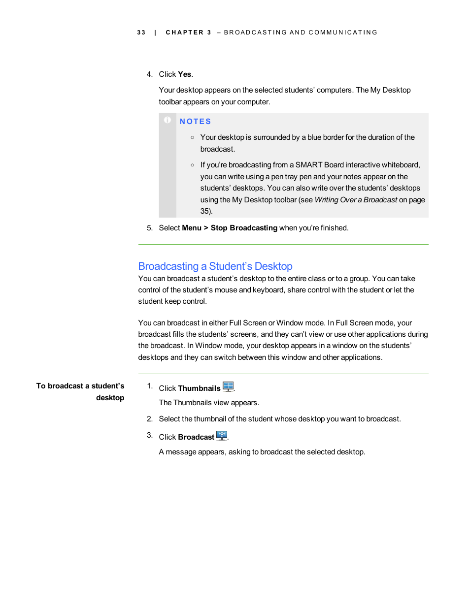 Broadcasting a student’s desktop | Smart Technologies Smart Sync 2010 User Manual | Page 39 / 116