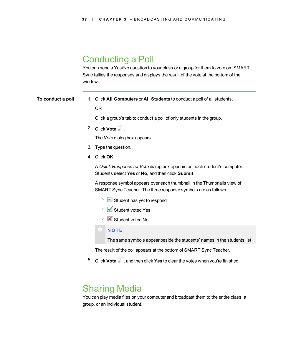 Conducting a poll, Sharing media | Smart Technologies Smart Sync 2010 User Manual | Page 43 / 116