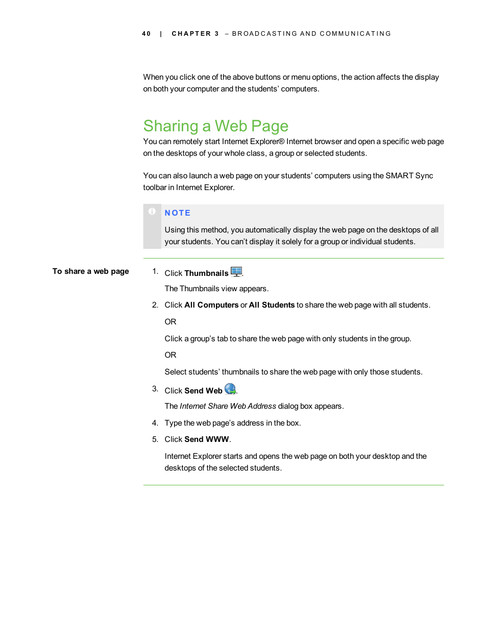 Sharing a web page | Smart Technologies Smart Sync 2010 User Manual | Page 46 / 116