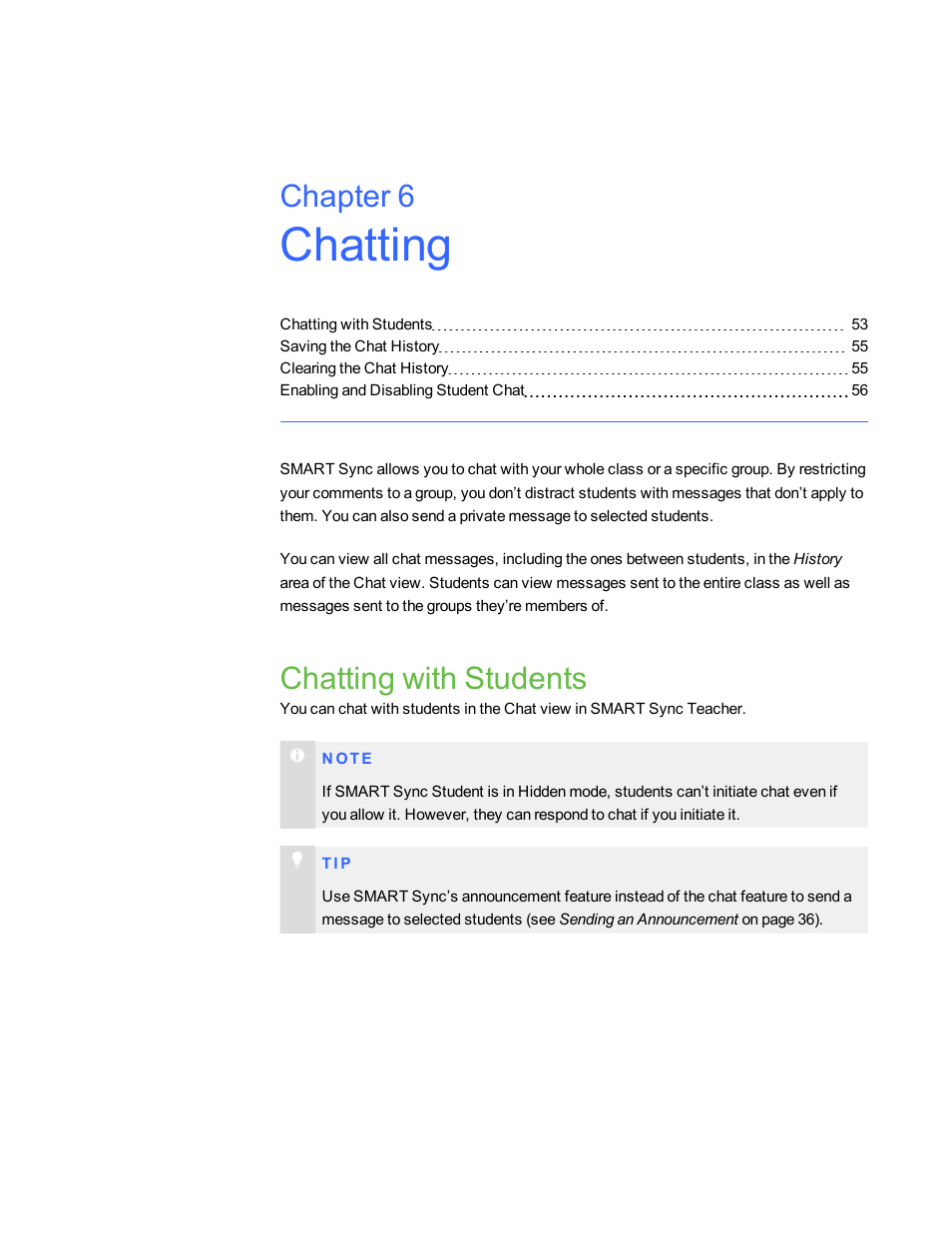 Chatting, Chatting with students, Chapter 6 | Smart Technologies Smart Sync 2010 User Manual | Page 59 / 116