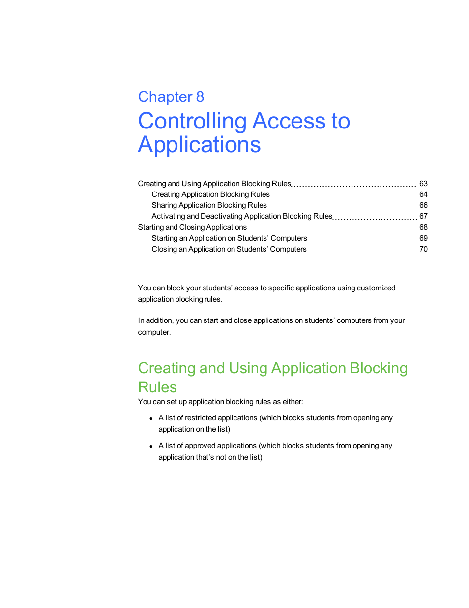 Controlling access to applications, Creating and using application blocking rules, Chapter 8 | Smart Technologies Smart Sync 2010 User Manual | Page 69 / 116