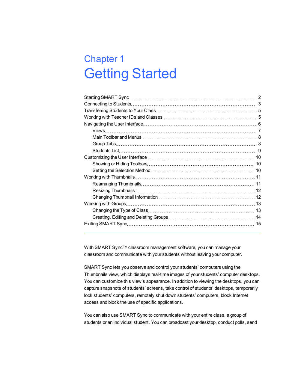 Getting started, Chapter 1 | Smart Technologies Smart Sync 2010 User Manual | Page 7 / 116