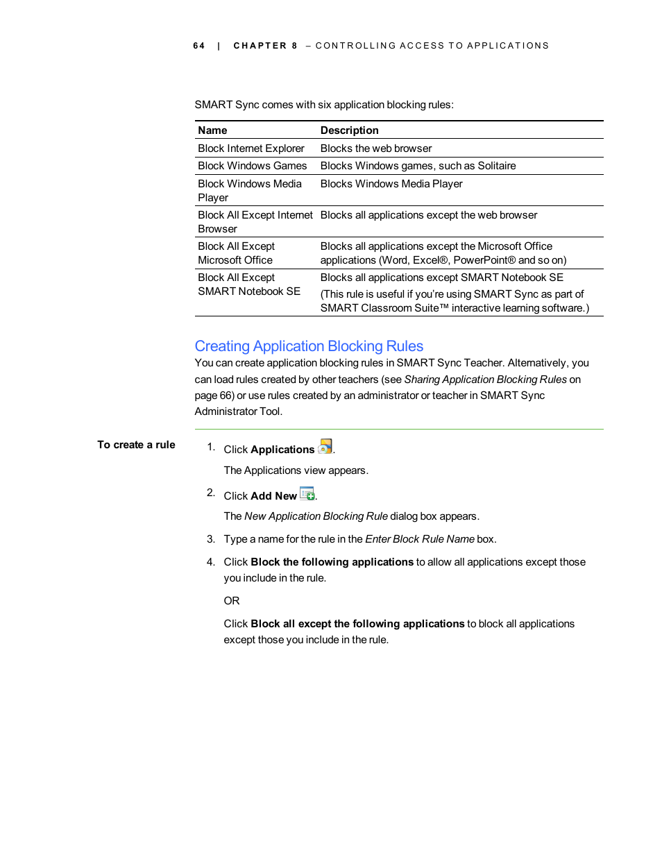Creating application blocking rules | Smart Technologies Smart Sync 2010 User Manual | Page 70 / 116