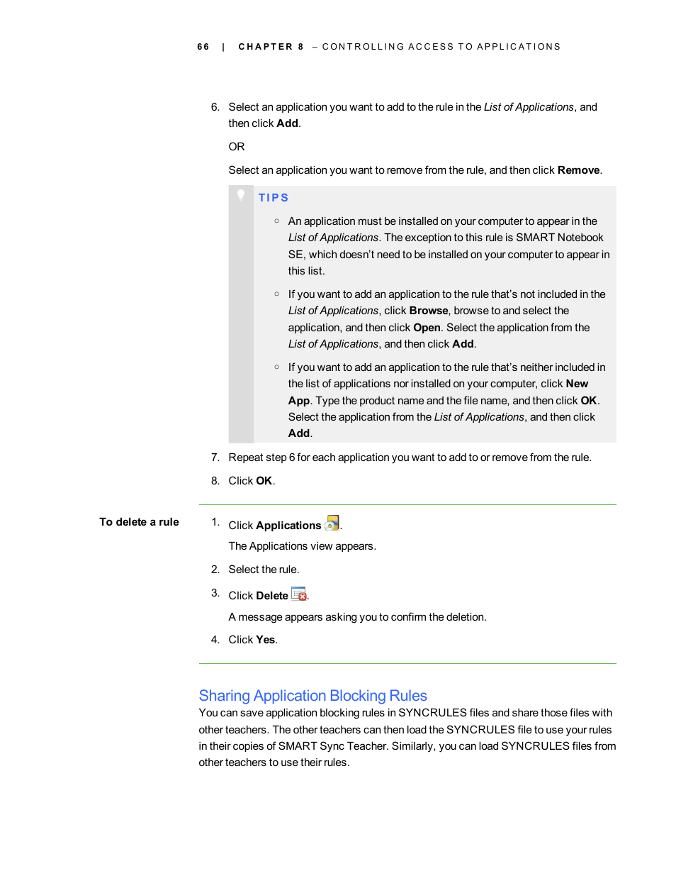 Sharing application blocking rules | Smart Technologies Smart Sync 2010 User Manual | Page 72 / 116