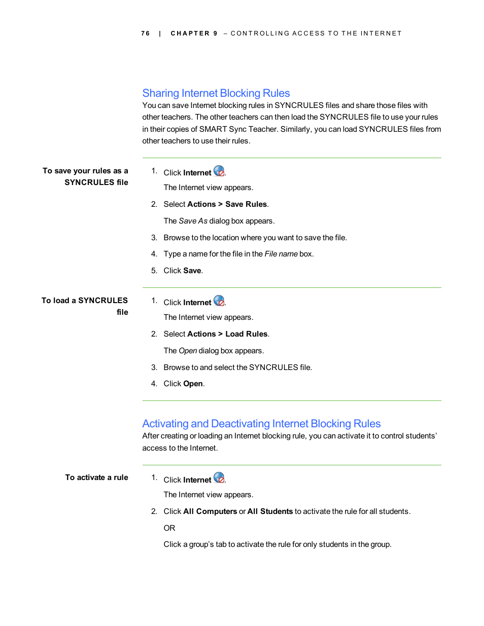 Sharing internet blocking rules | Smart Technologies Smart Sync 2010 User Manual | Page 82 / 116