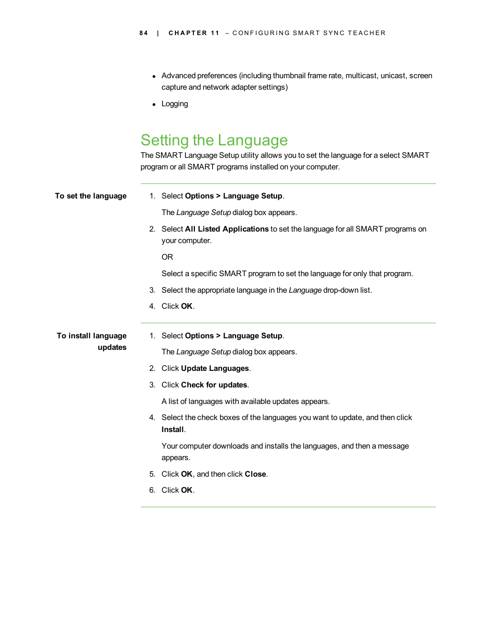 Setting the language | Smart Technologies Smart Sync 2010 User Manual | Page 90 / 116