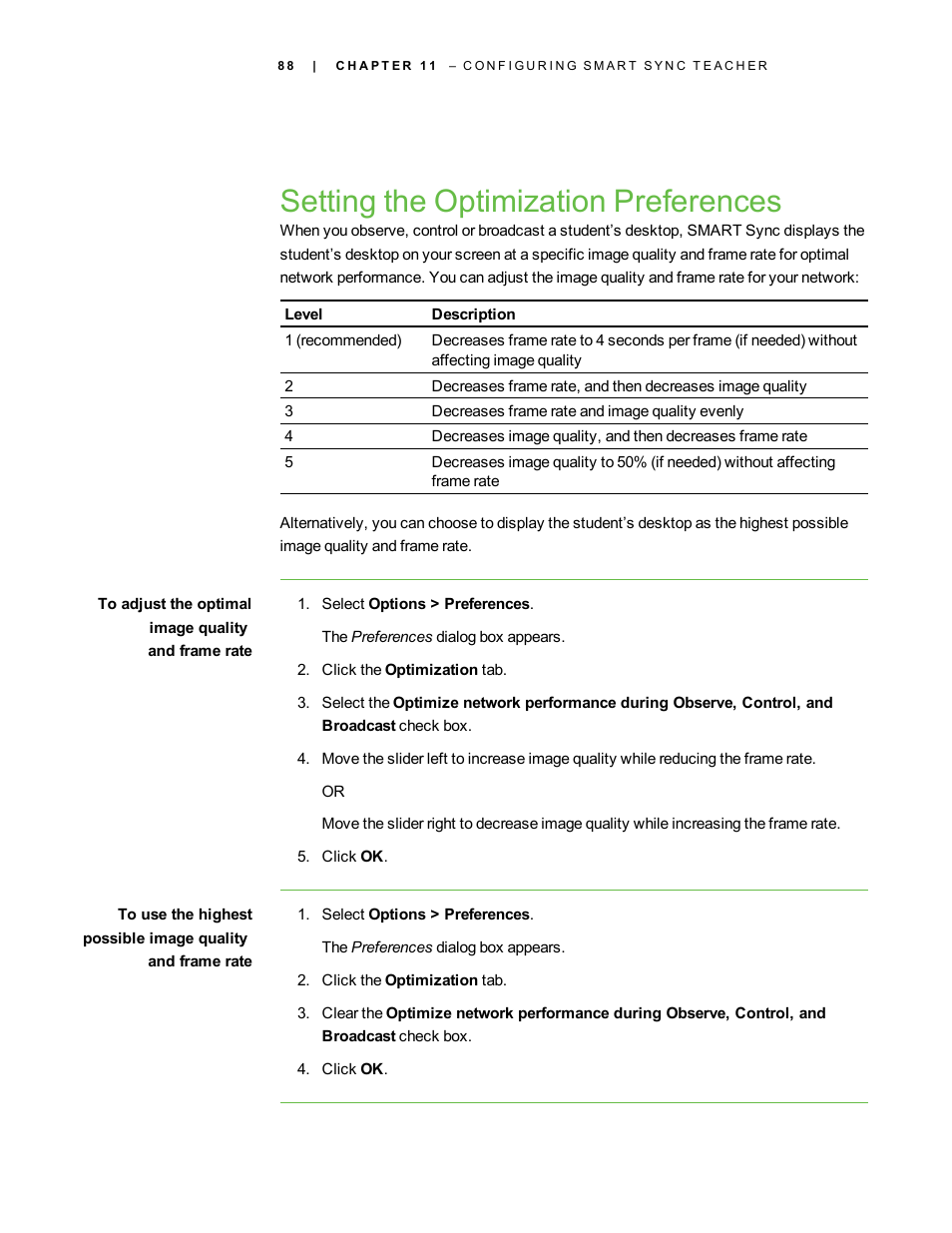 Setting the optimization preferences | Smart Technologies Smart Sync 2010 User Manual | Page 94 / 116
