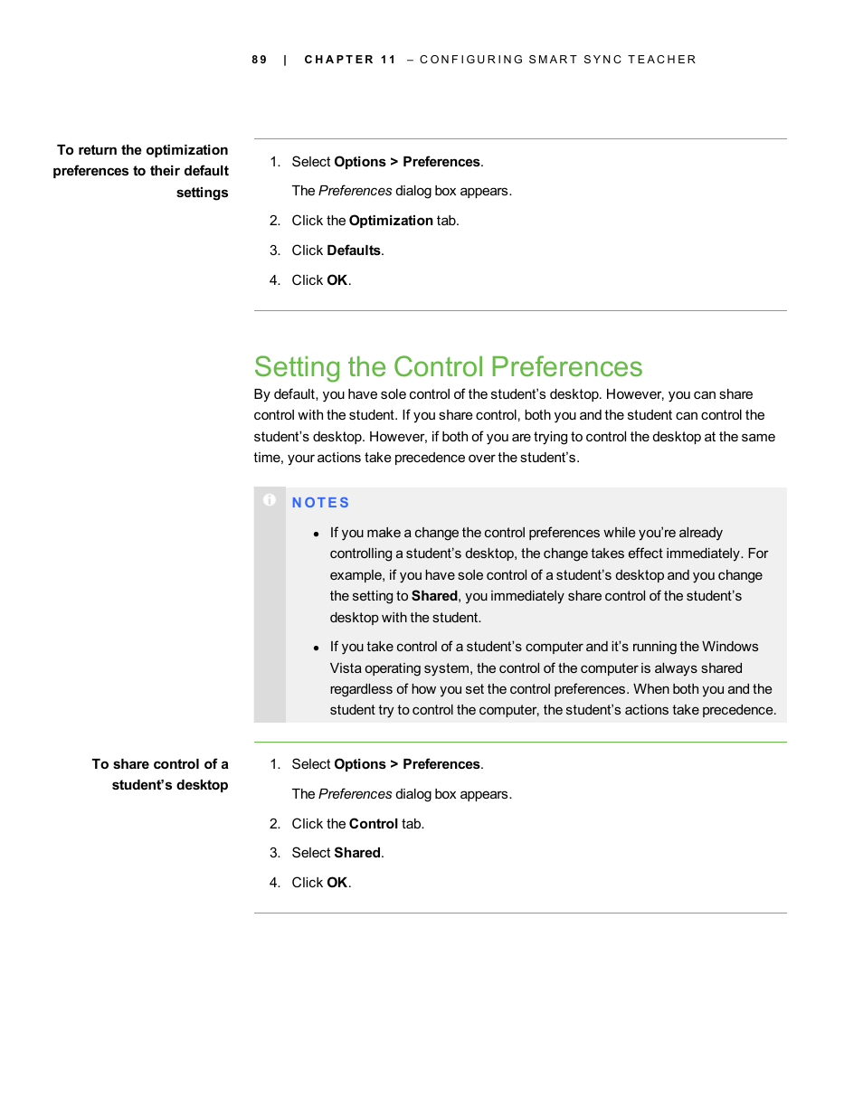 Setting the control preferences | Smart Technologies Smart Sync 2010 User Manual | Page 95 / 116