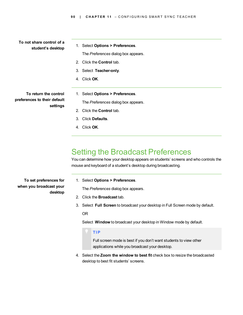 Setting the broadcast preferences | Smart Technologies Smart Sync 2010 User Manual | Page 96 / 116