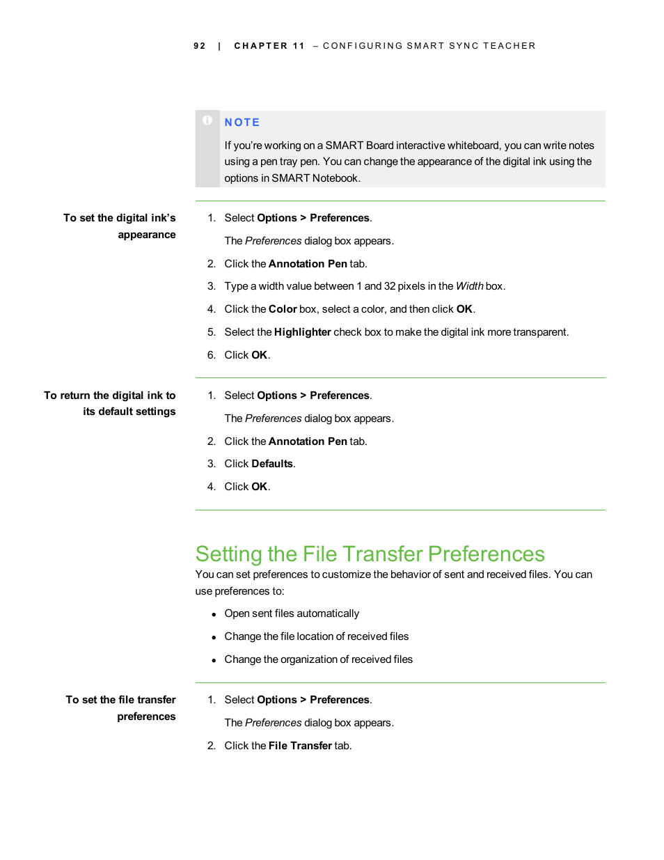 Setting the file transfer preferences | Smart Technologies Smart Sync 2010 User Manual | Page 98 / 116