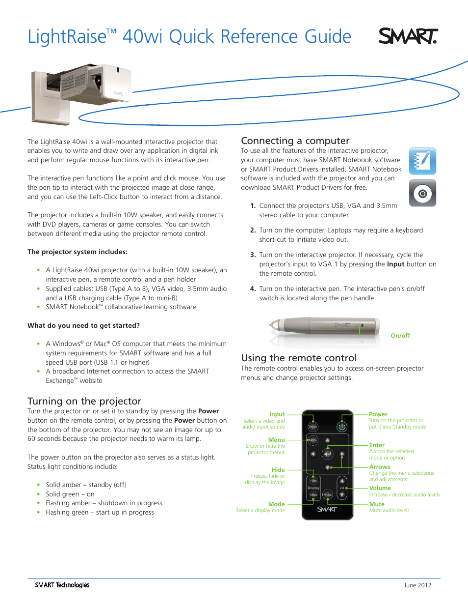 Smart Technologies Lightrise 40wi User Manual | 2 pages