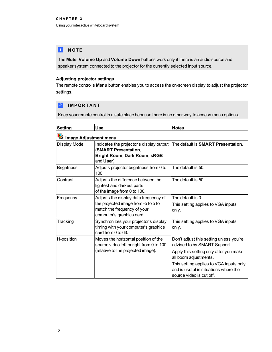 Adjusting projector settings | Smart Technologies 480i5 User Manual | Page 22 / 90