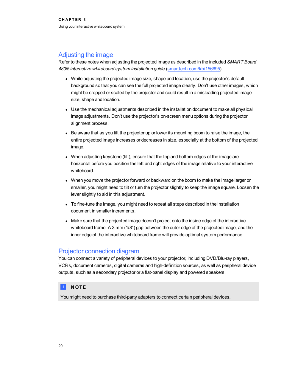 Adjusting the image, Projector connection diagram | Smart Technologies 480i5 User Manual | Page 30 / 90