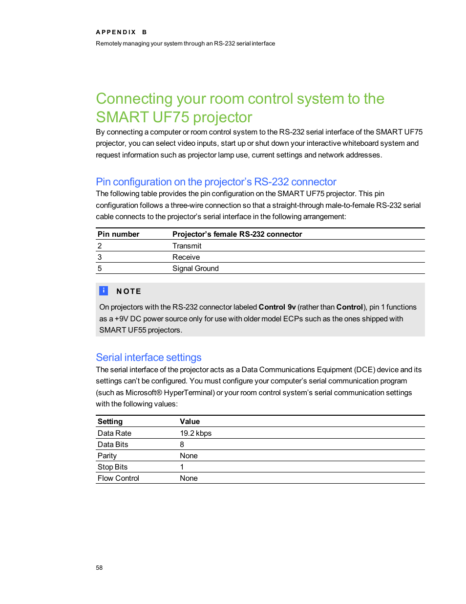 Serial interface settings | Smart Technologies 480i5 User Manual | Page 68 / 90